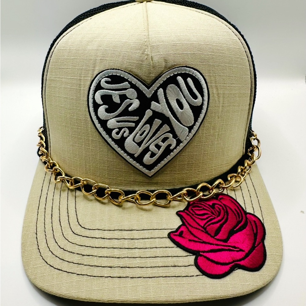 Stylish Beige and Pink Heart Cap